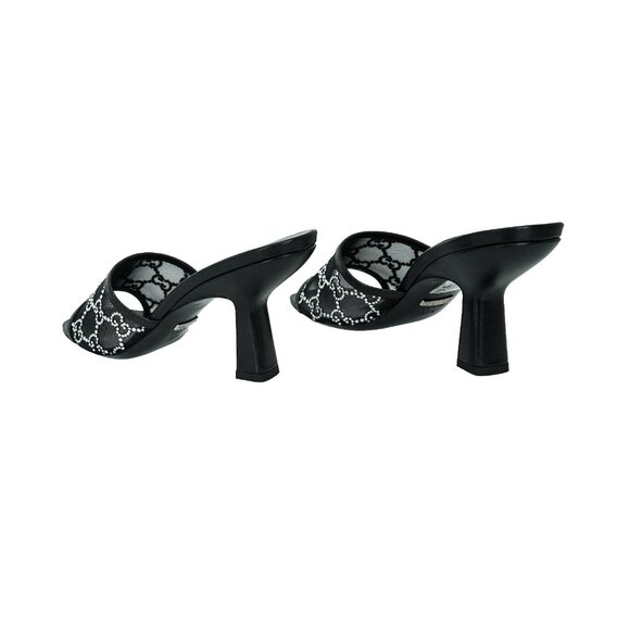 Gucci Crystal GG Mesh Mid Heel Sandals - Picture 3 of 8